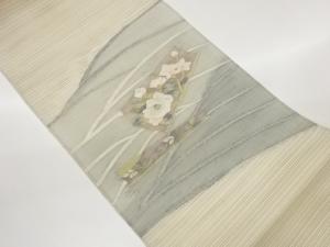 絽綴れ金駒刺繍波に花葉模様織出し袋帯